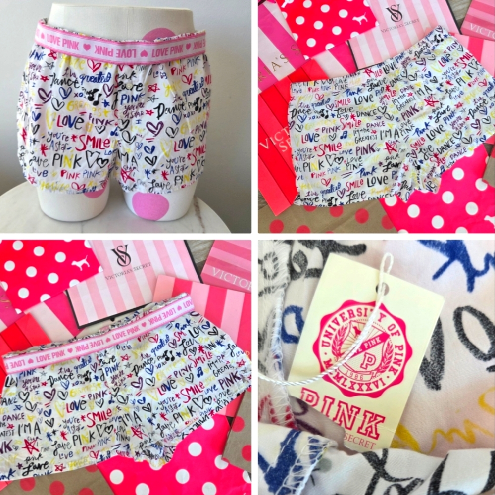 Victoria's Secret Pink Vintage Printed Pajama Shorts NWT Rhinestones Graphic